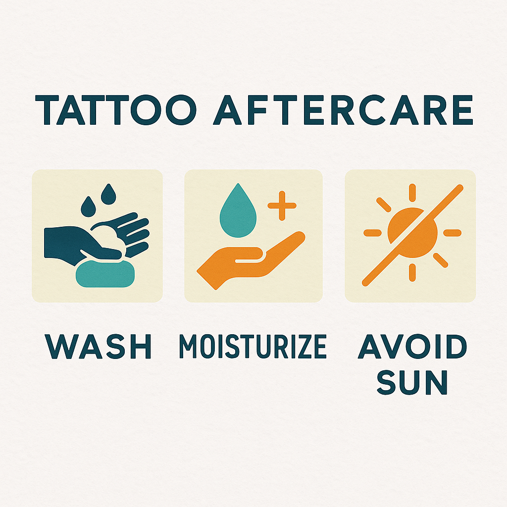 Tattoo aftercare steps — wash, moisturize, avoid sun