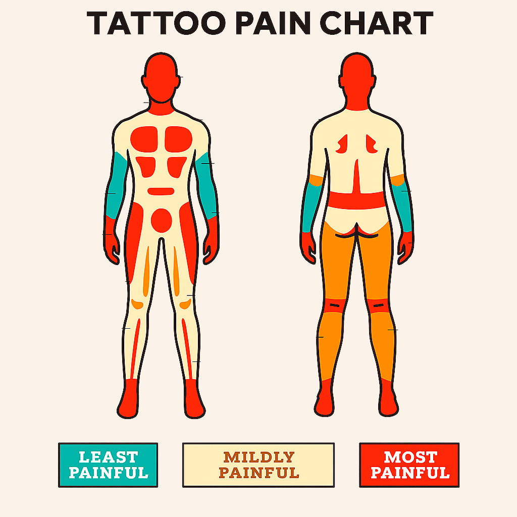 Tattoo pain chart — body map of painful areas